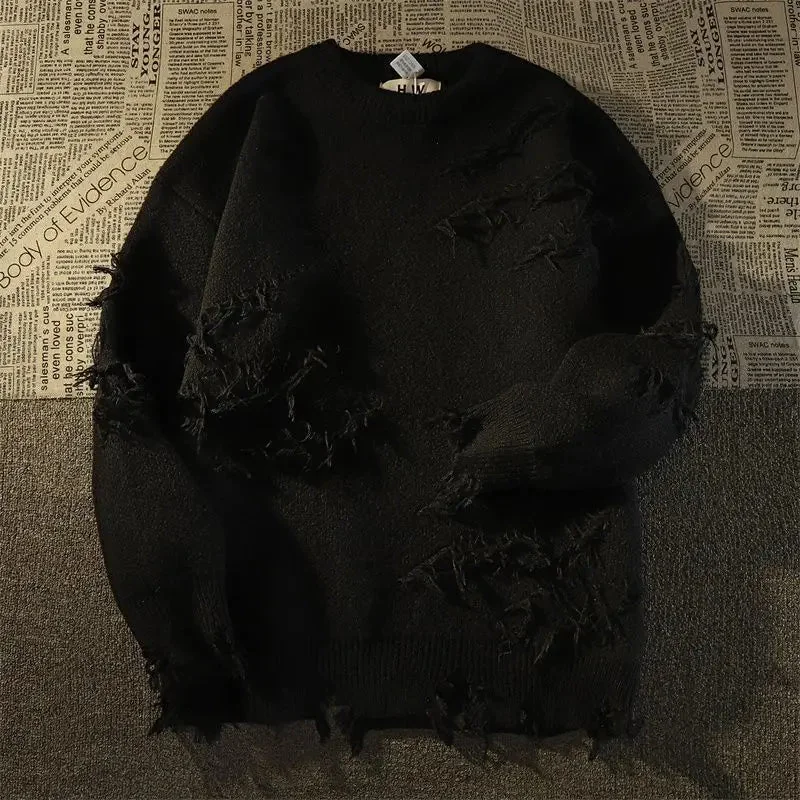 Premium Cotton Blend Mens Loose Sweater Black Green Options