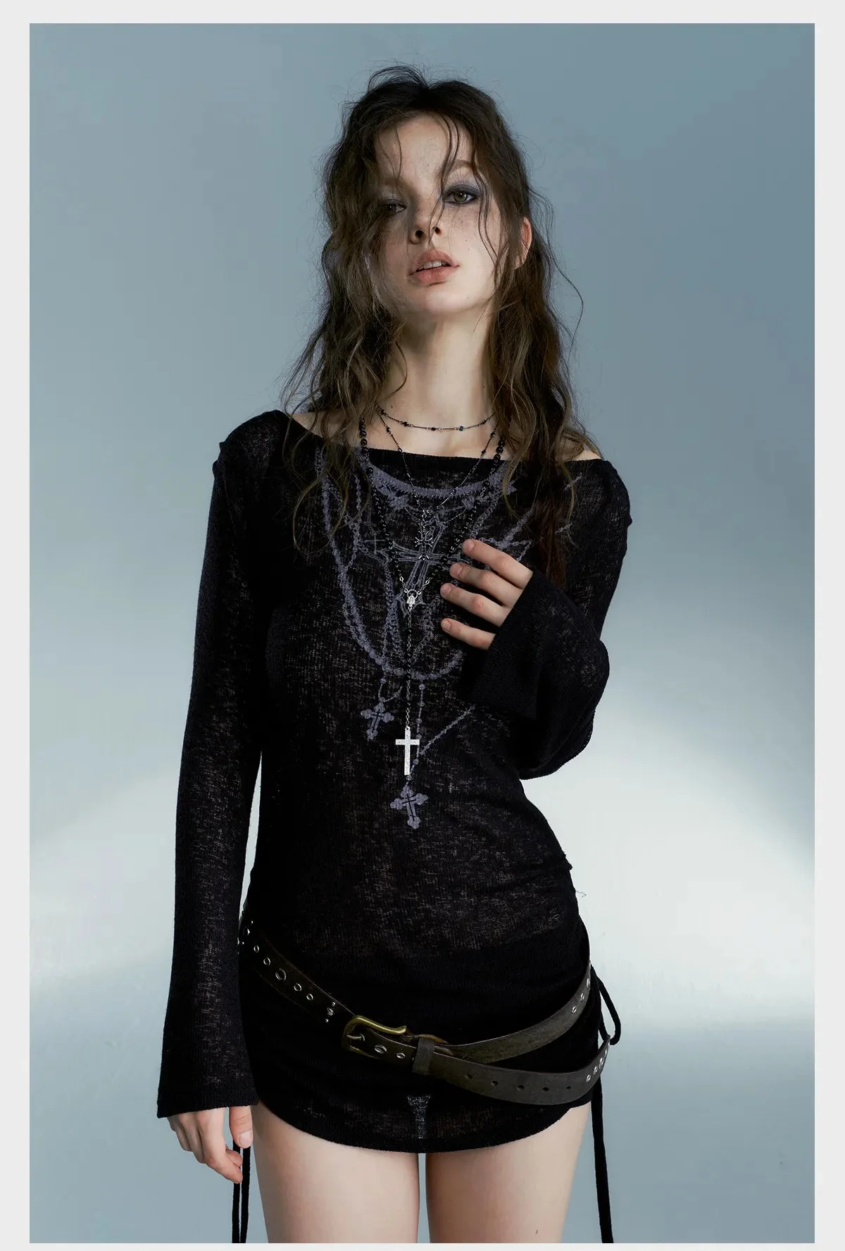 Black Knitted Top Womens Sweater Premium Cotton Polyester Blend