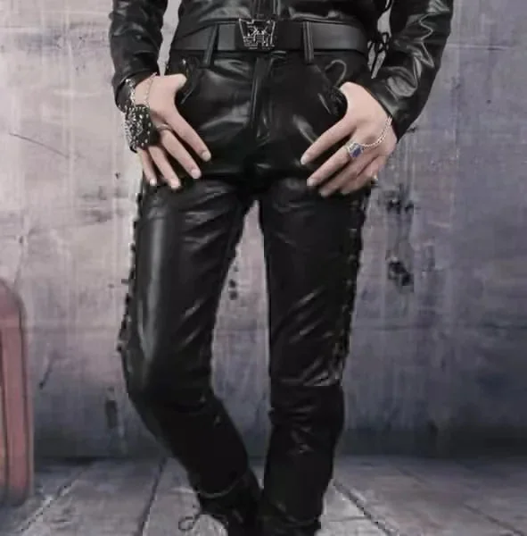 Black Faux Leather Mens Pants