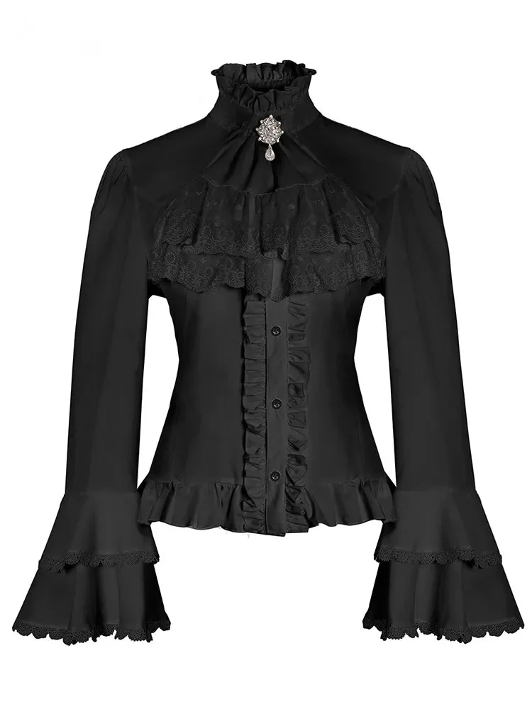 Classic Black Cotton-Polyester Womens Blouse