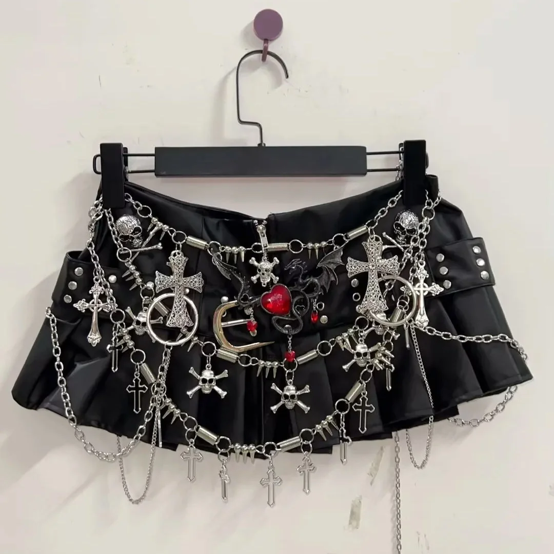 Gothic Faux Leather Womens Skirt Black