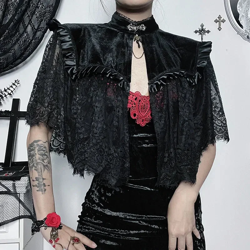 Black Gothic Premium Cotton Polyester Short Cloak
