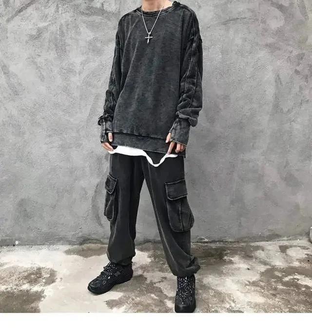 Oversize Gray Pullover for Men Premium Cotton Polyester Blend