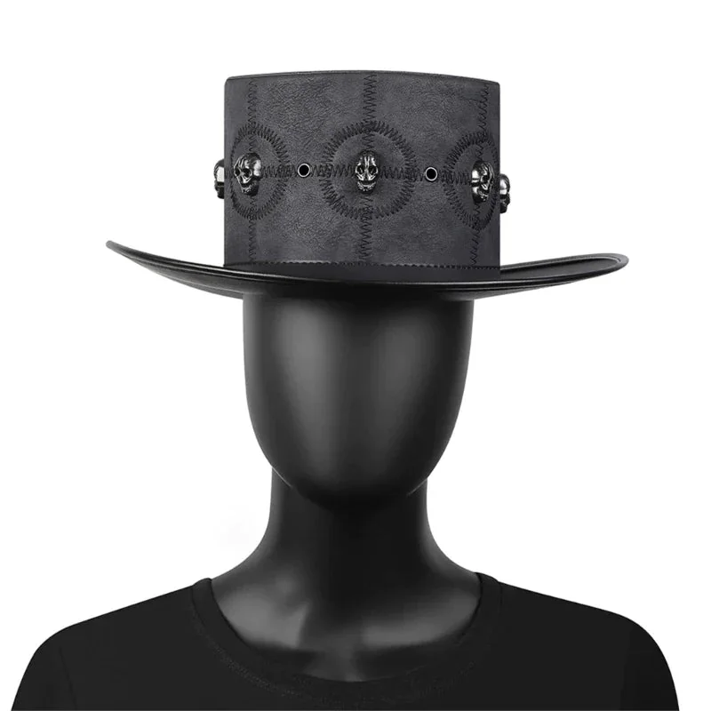 Black Artificial-Leather Skull Hat for Men