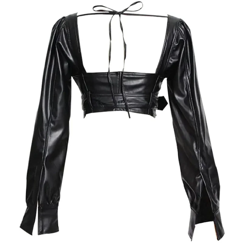 Black Faux Leather Crop Top - Trendy Womens Fashion