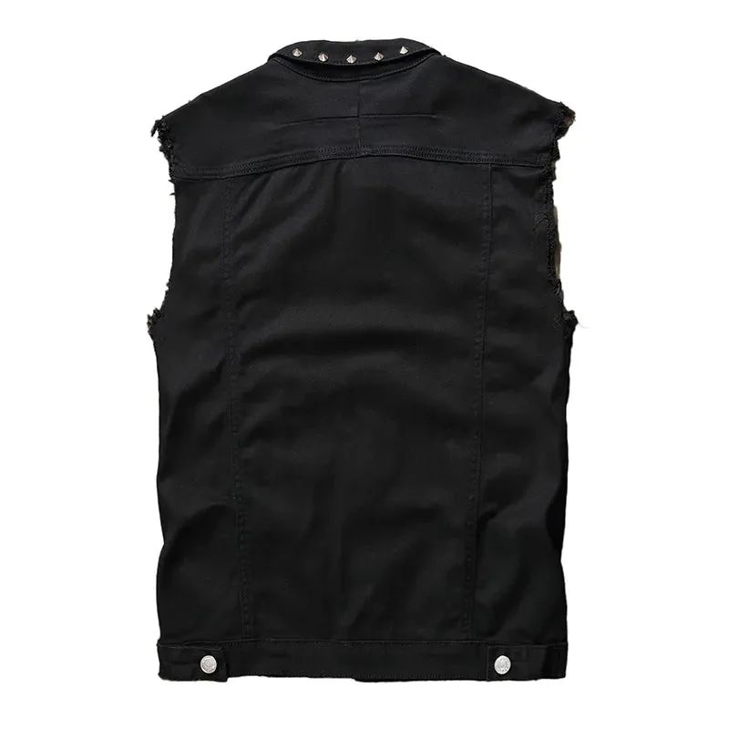 Black Denim Punk Vest for Men