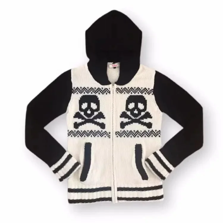 White Womens Skull Hoodie - Premium Wool & Cotton Blend