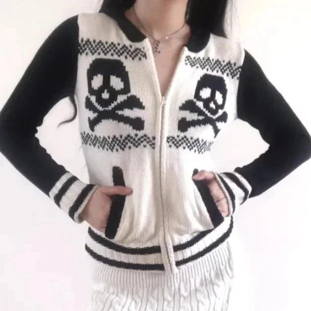 White Womens Skull Hoodie - Premium Wool & Cotton Blend