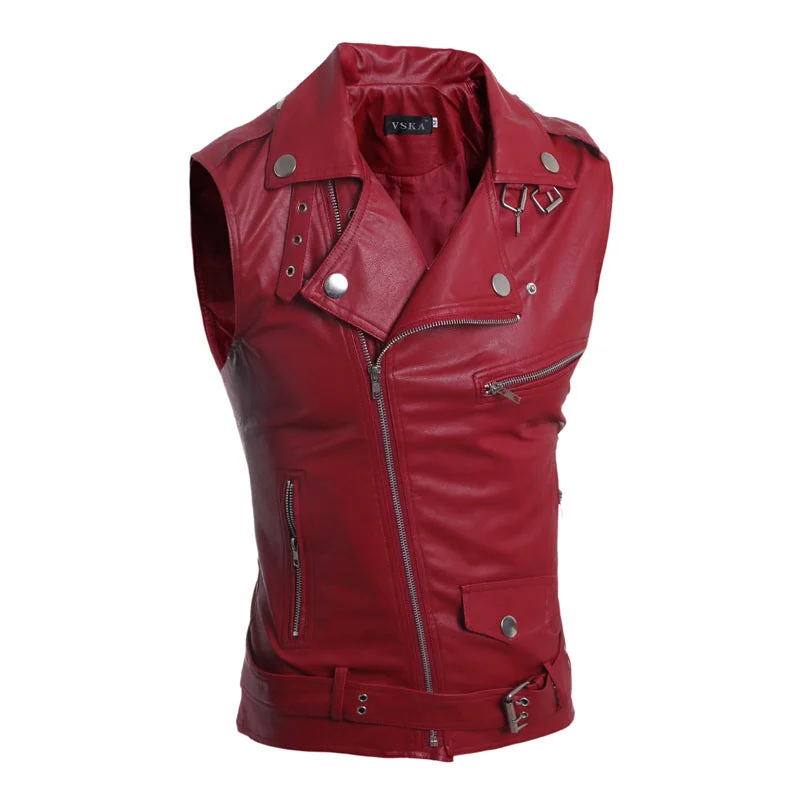 Premium PU Leather Mens Vest in Black or Red