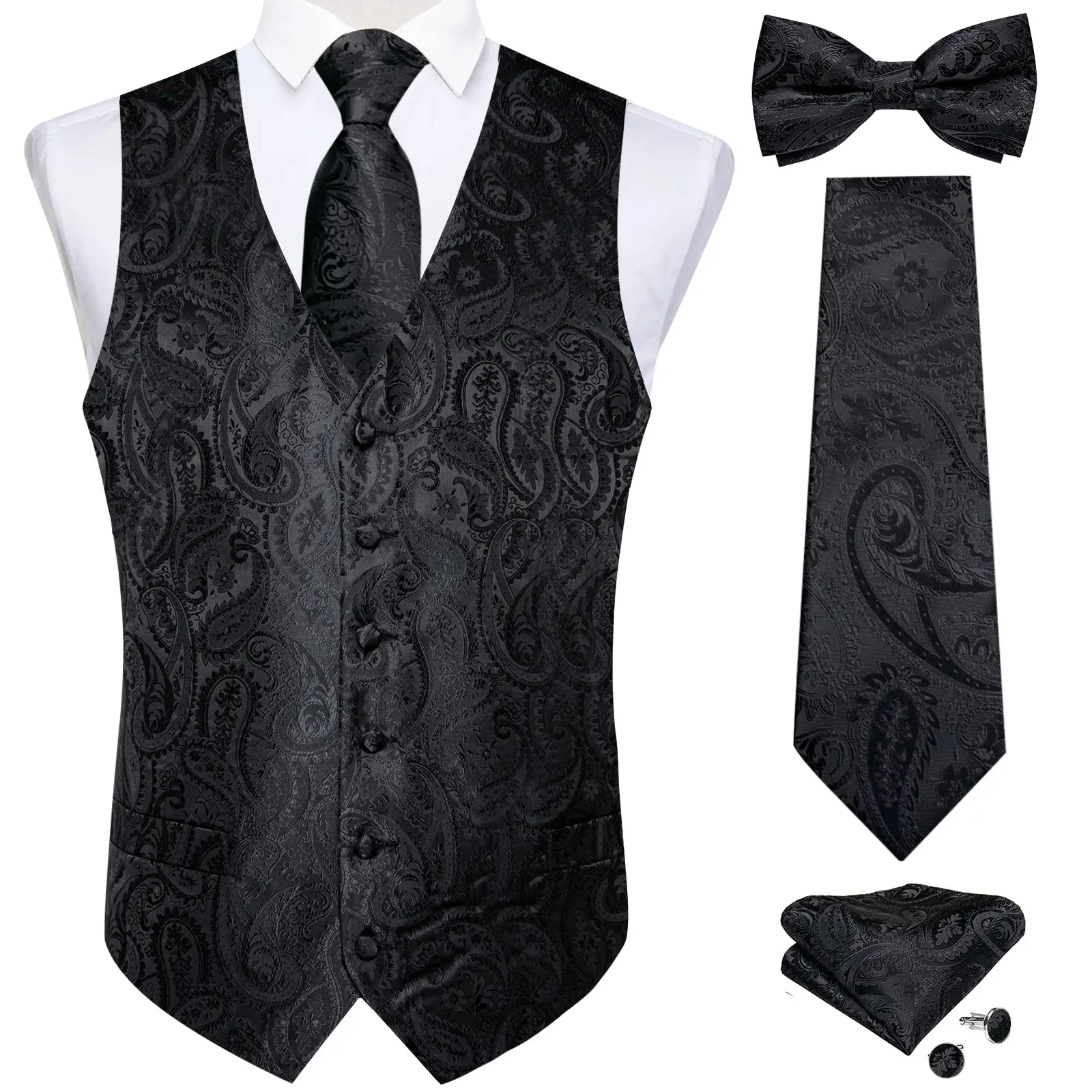 Premium Cotton Mens Black Vest Set