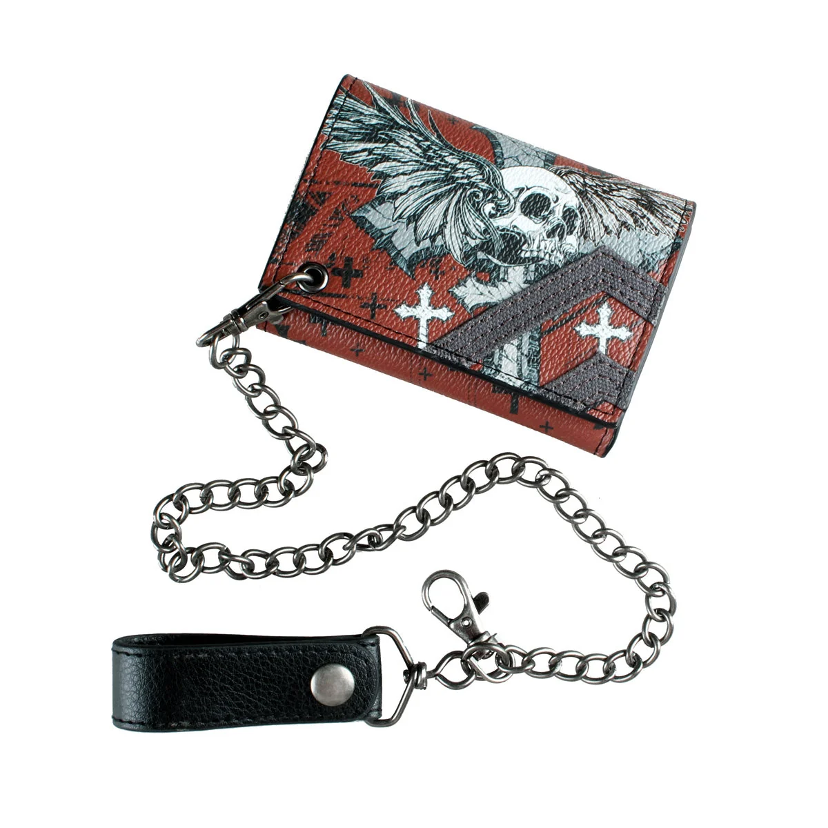 Red Skull Print Leather Wallet for Men