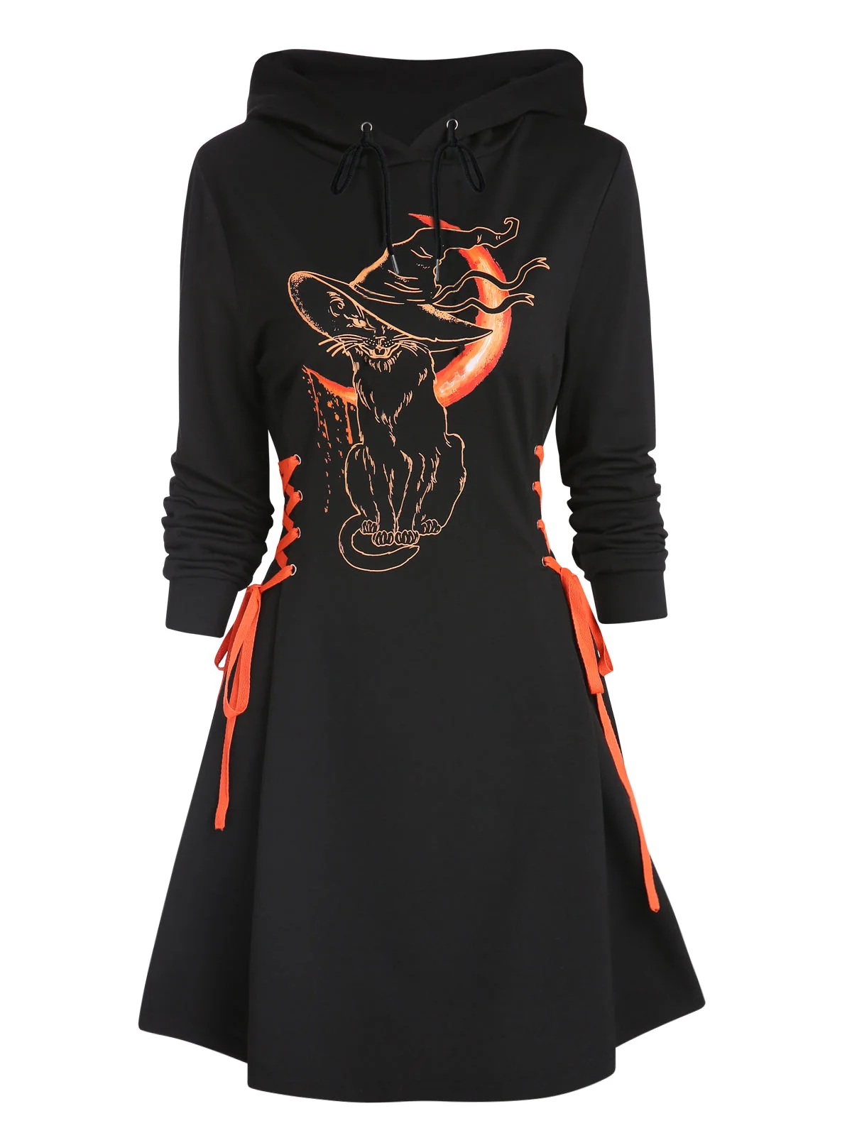 Black Hollow Out Hooded Dress for Women