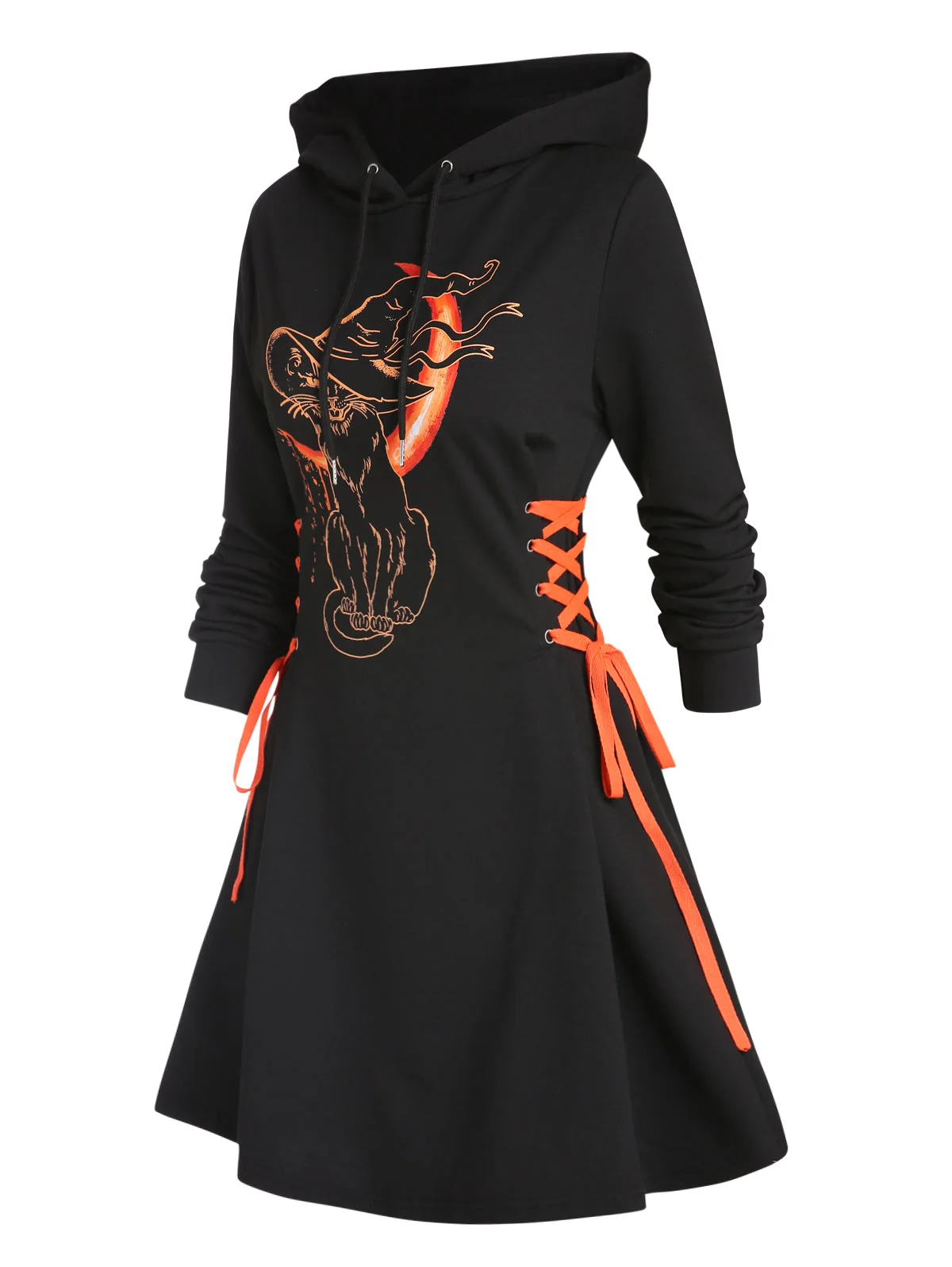 Black Hollow Out Hooded Dress for Women