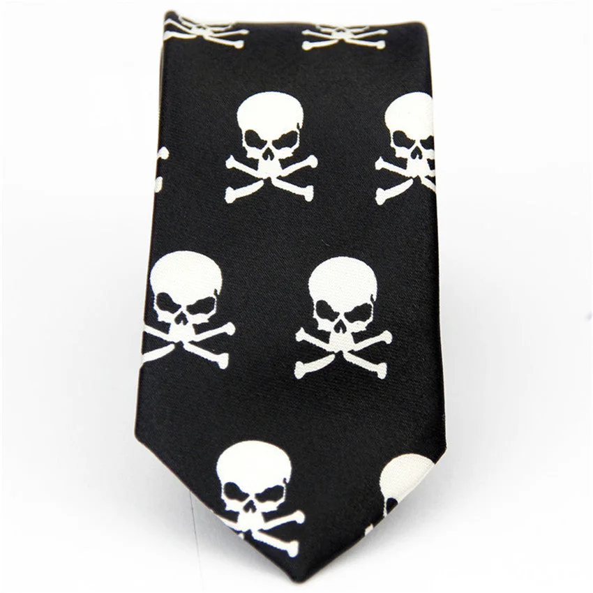 Black Skull Print Mens Stylish Neck Tie Premium Cotton Polyester Blend One Size