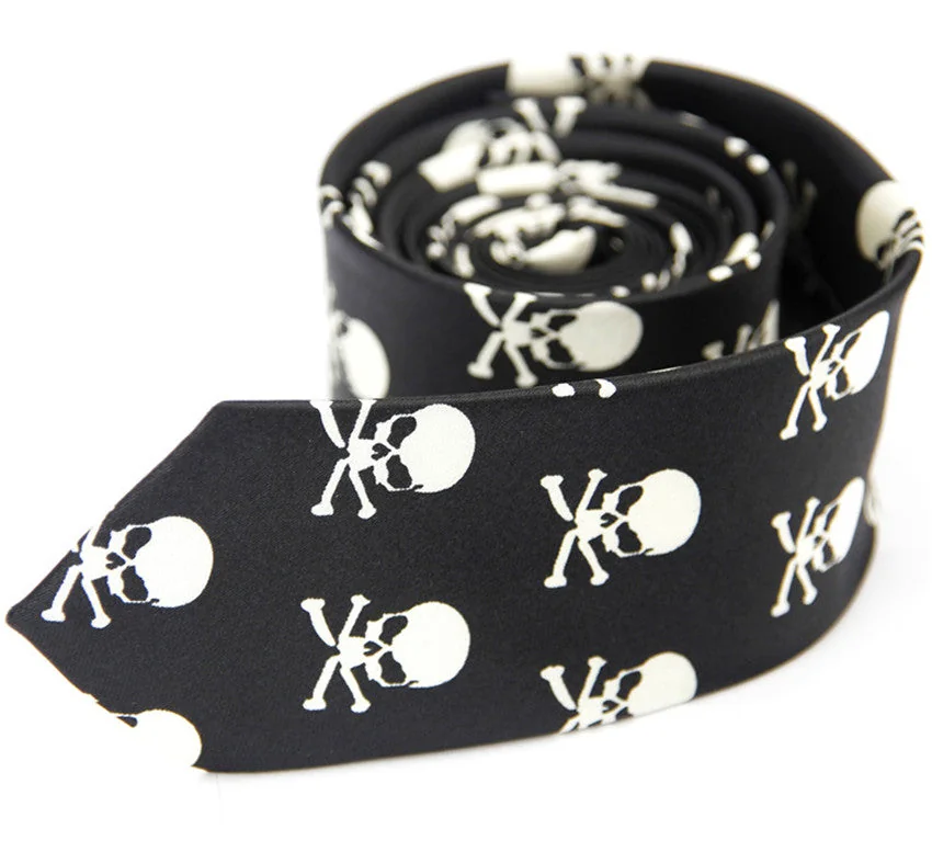 Black Skull Print Mens Stylish Neck Tie Premium Cotton Polyester Blend One Size