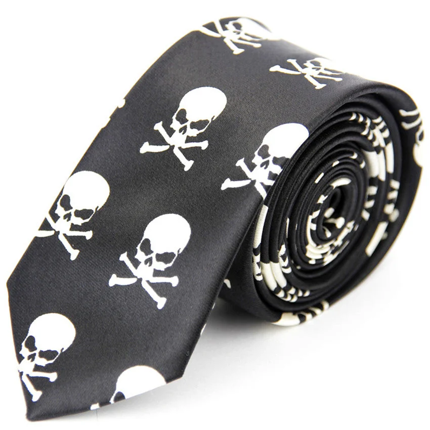 Black Skull Print Mens Stylish Neck Tie Premium Cotton Polyester Blend One Size