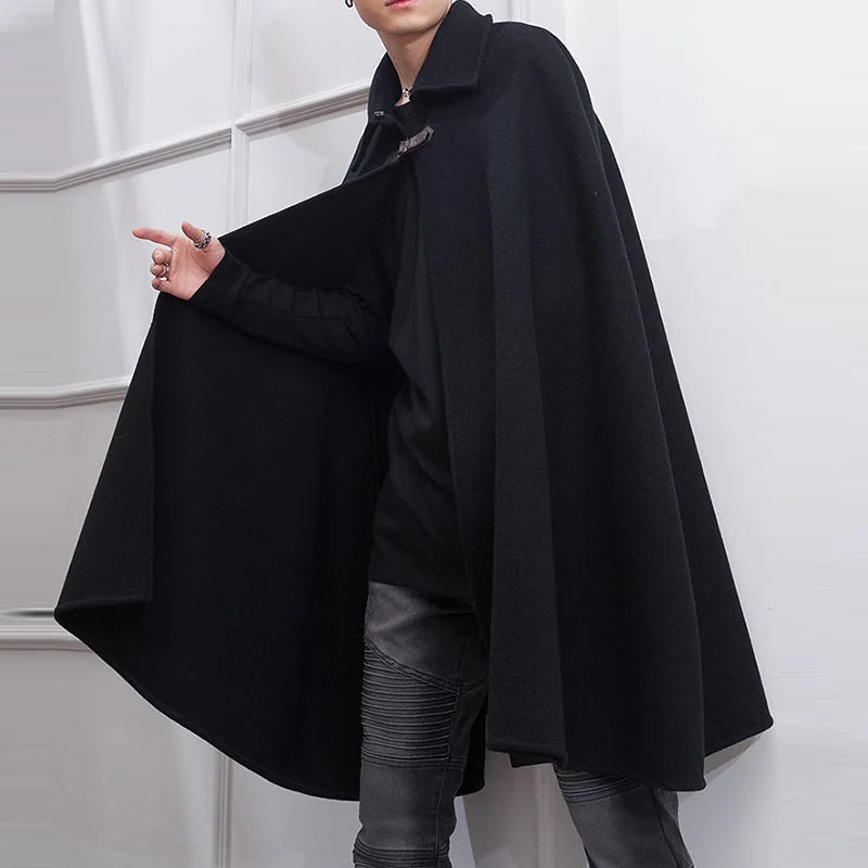 Mens Premium Black Cotton Blend Cloak