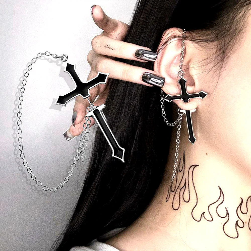 Chic Black Metal Cross Earrings