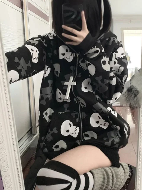 Premium Skull Design Womens Hoodie Black