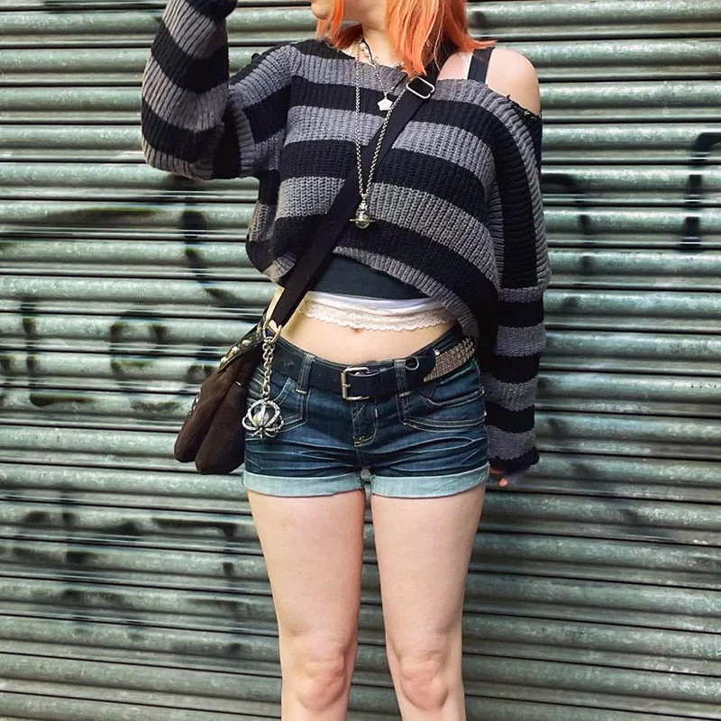 Elegant Gothic Striped Sweater