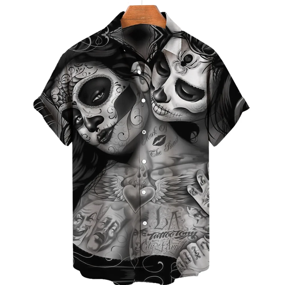 Mens Gothic Skull Premium Shirt in Black & White