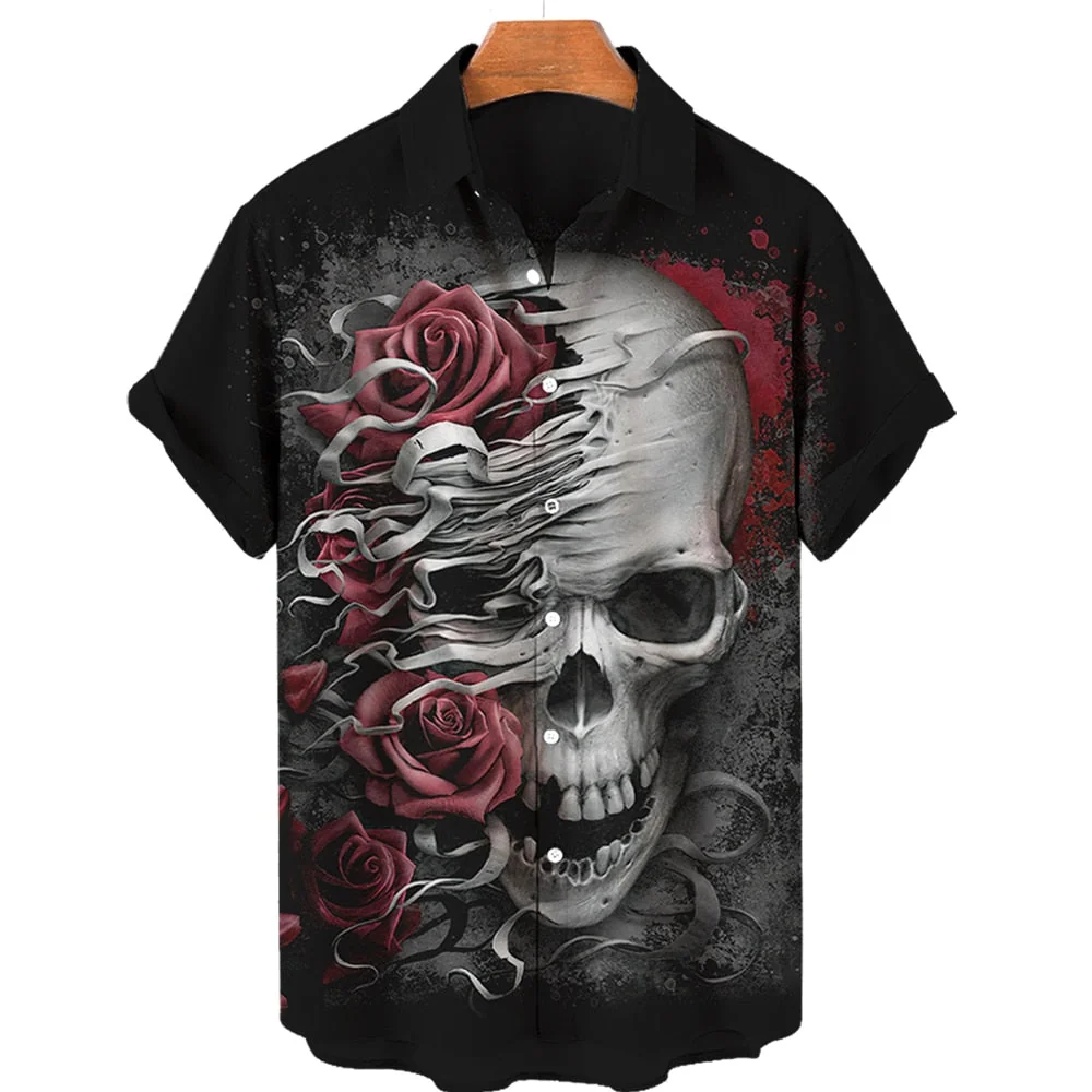 Gothic Skull Mens Shirt Black Premium Spandex Polyester Blend