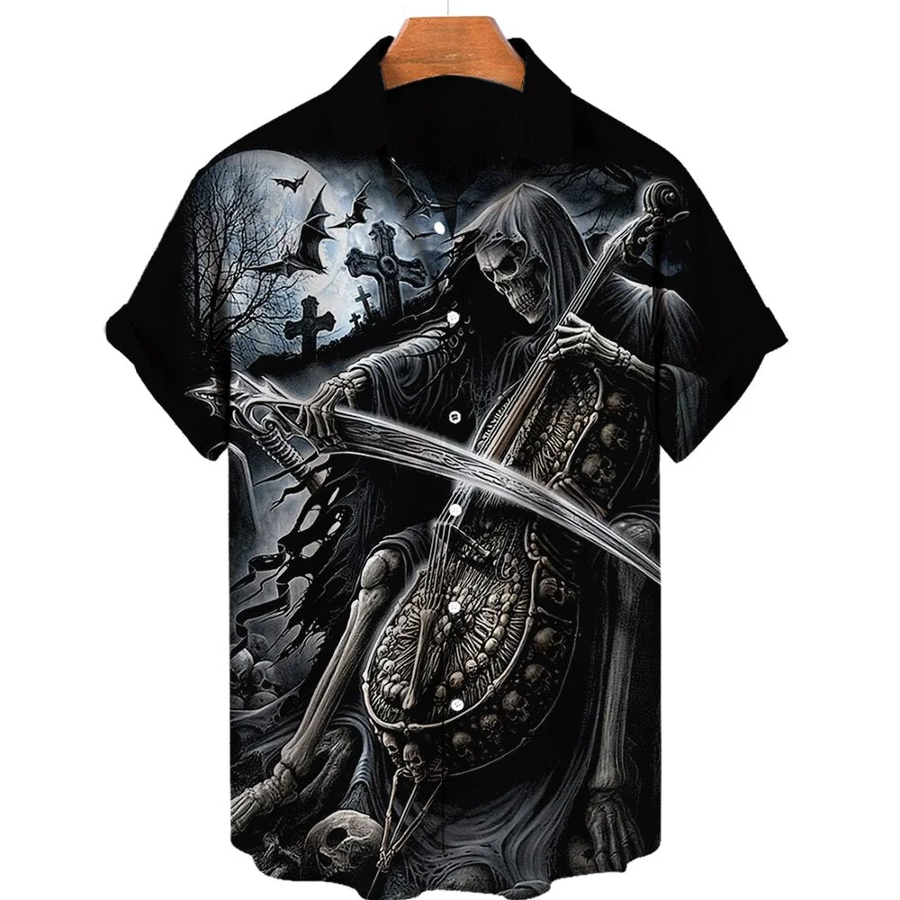 Gothic Skull Mens Shirt Black Premium Spandex Polyester Blend