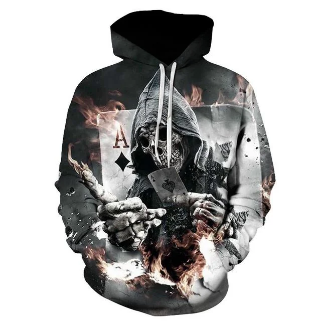 Skull Print Pullover Hoodie in Premium Cotton Blend