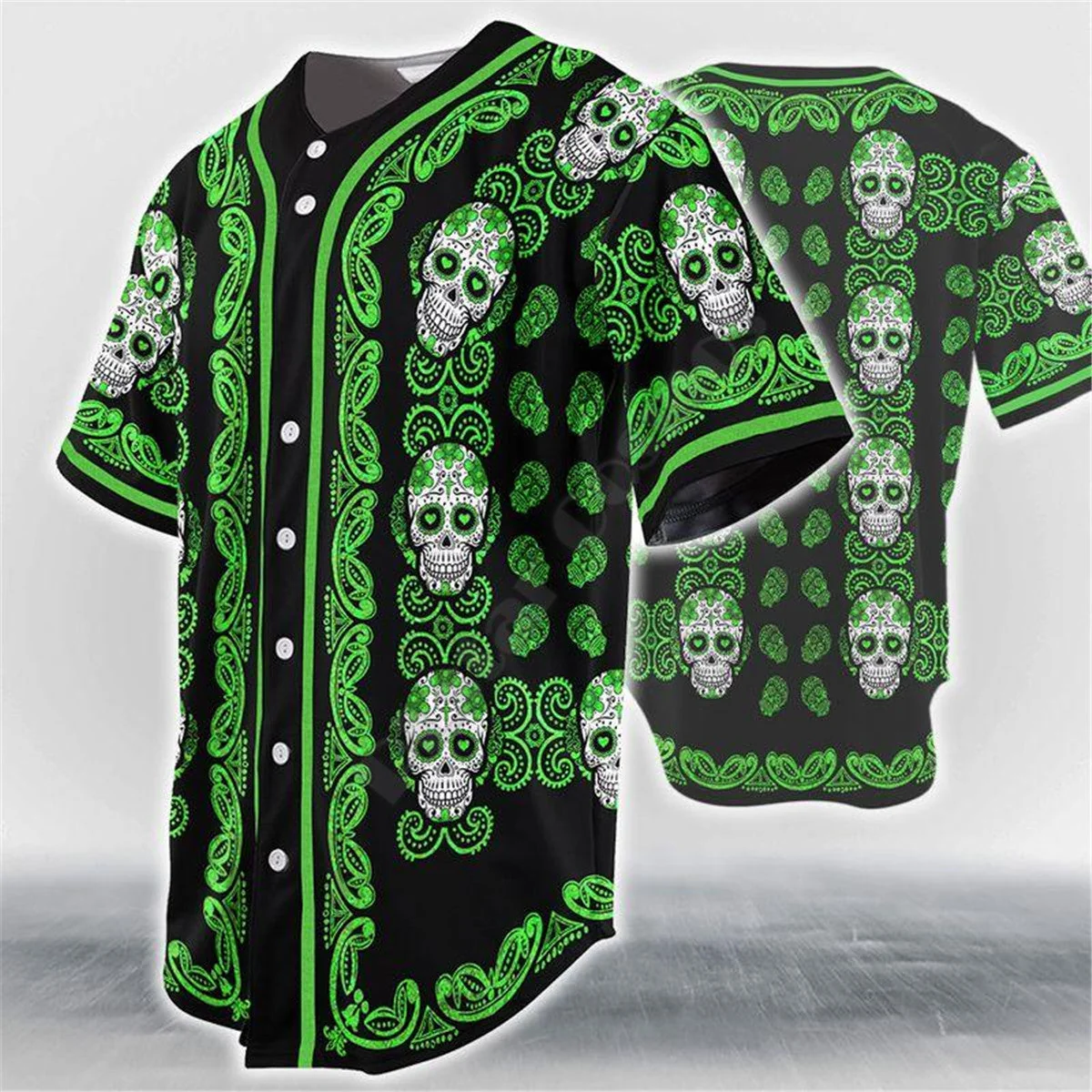 Limited Edition Skull Print Cotton Polyester Baseball Jersey