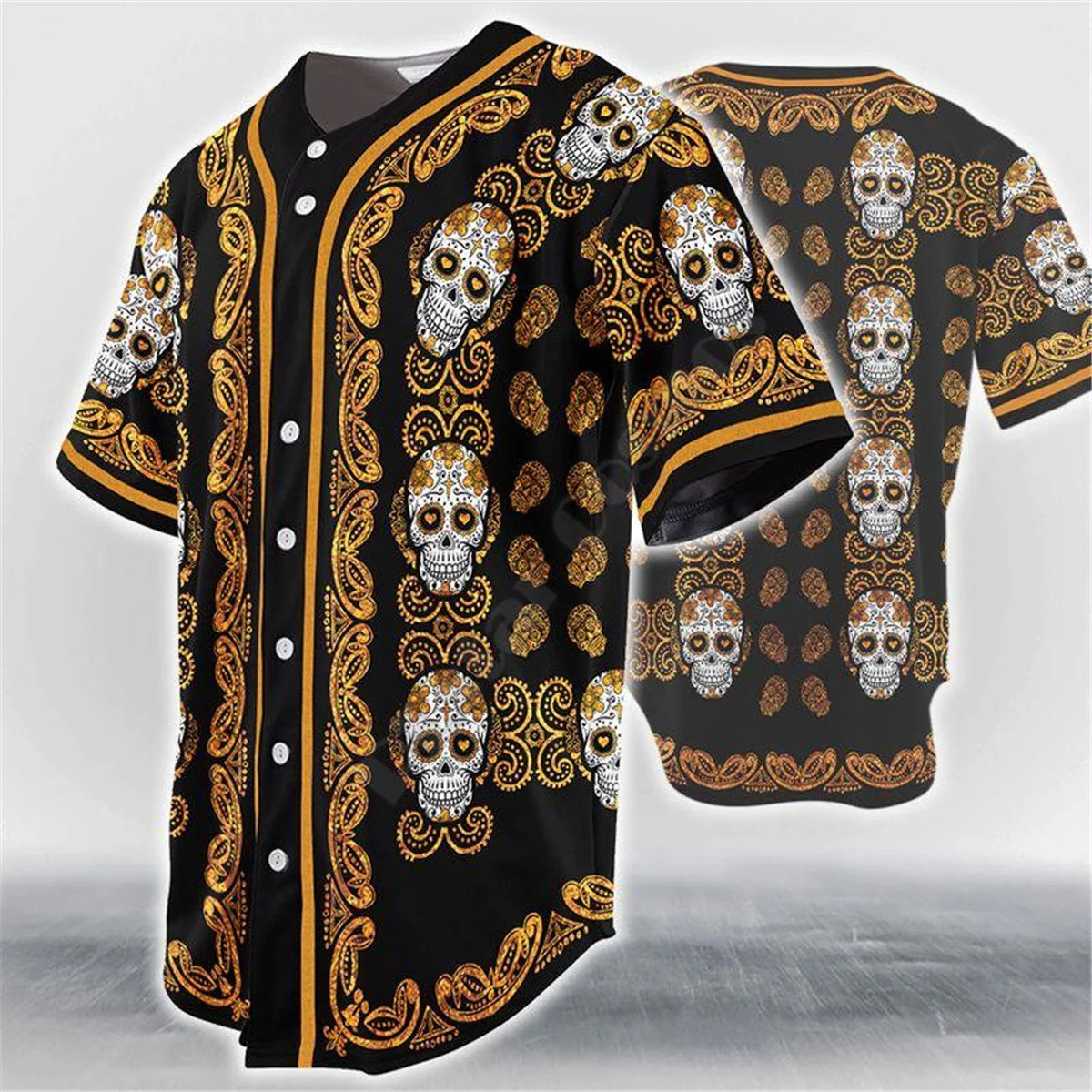 Limited Edition Skull Print Cotton Polyester Baseball Jersey
