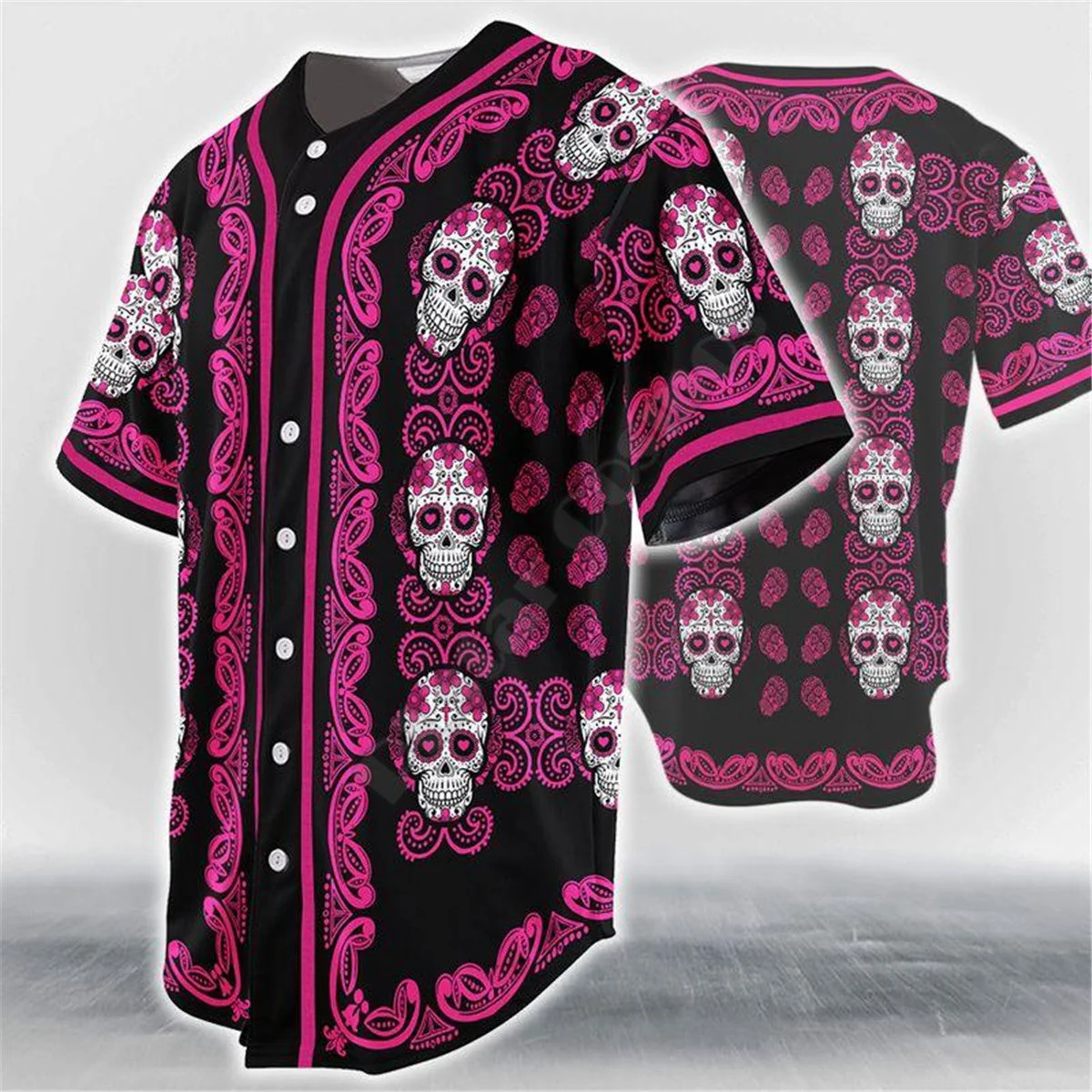 Limited Edition Skull Print Cotton Polyester Baseball Jersey