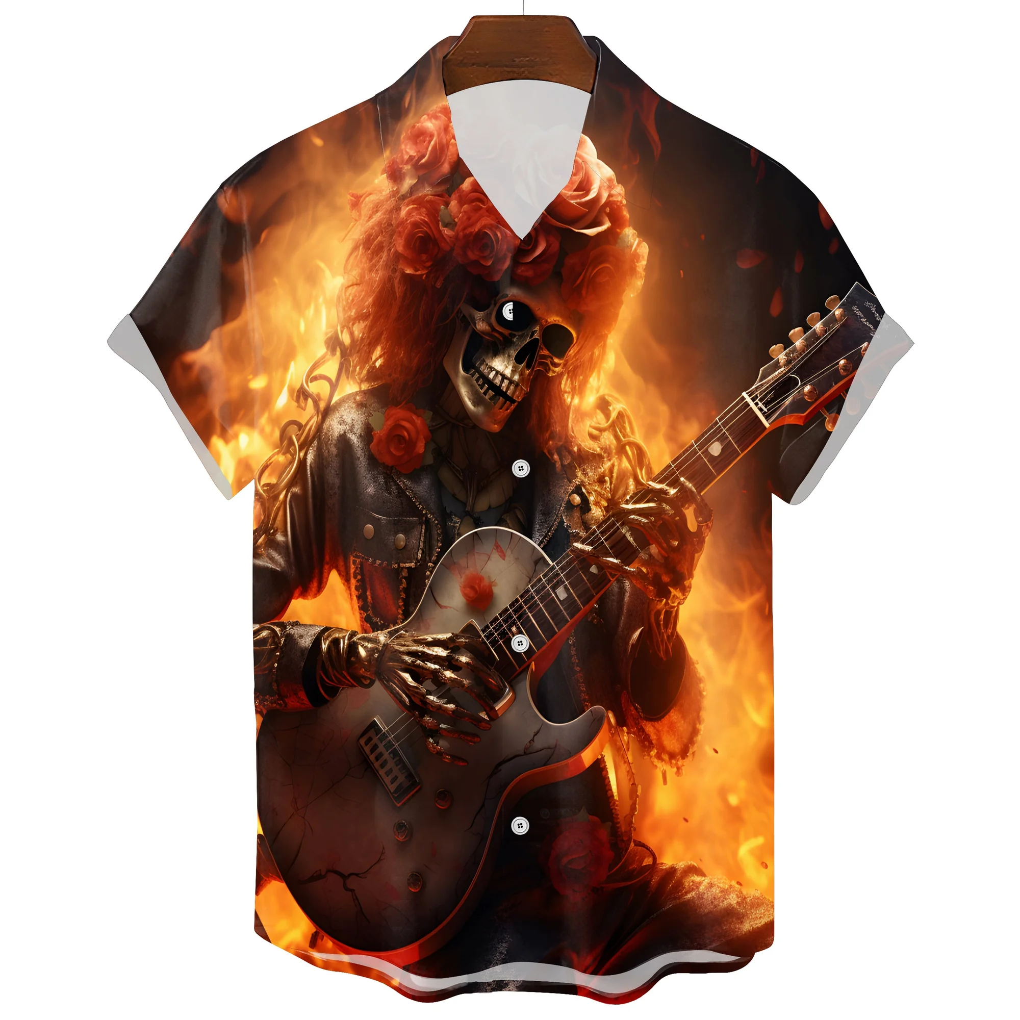 Skull Print Hawaiian Style T-Shirt for Men