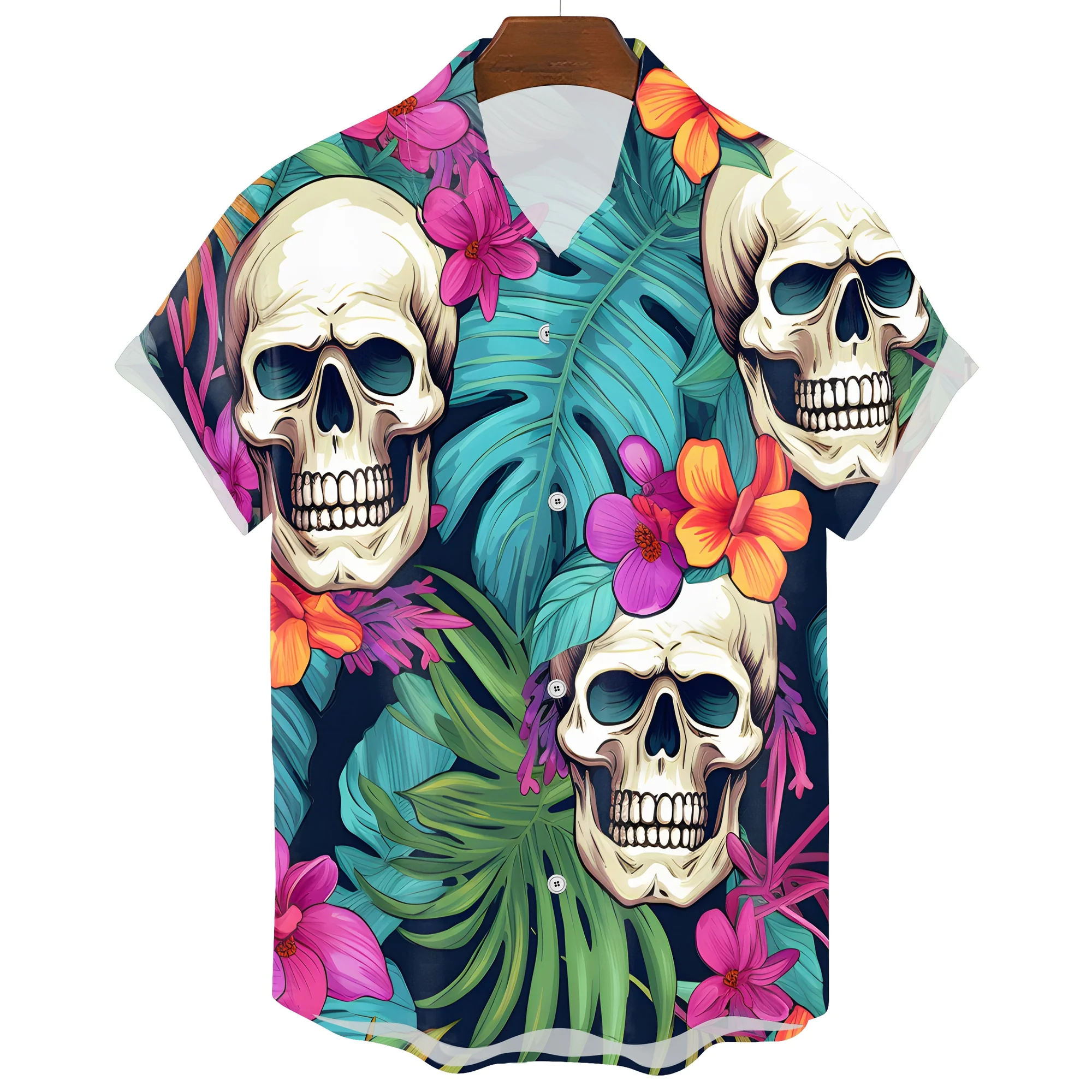 Hawaiian Skull Printed Mens T-Shirt Black Premium Blend