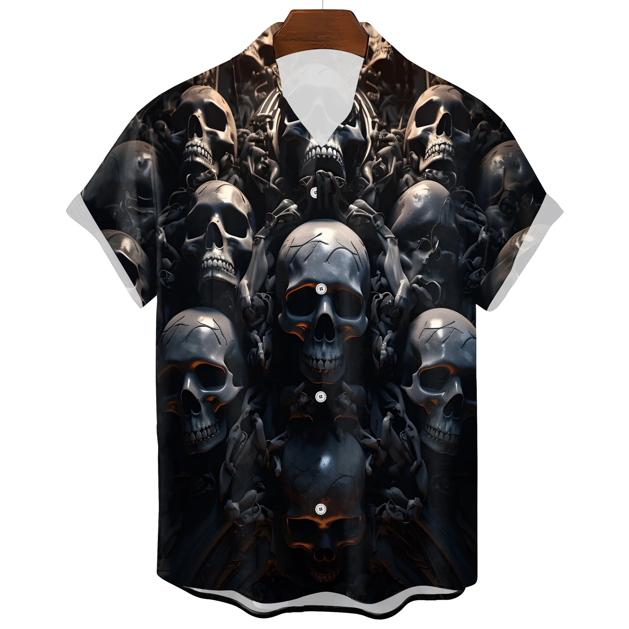 Hawaiian Skull Print Mens T-Shirt Black Premium Blend