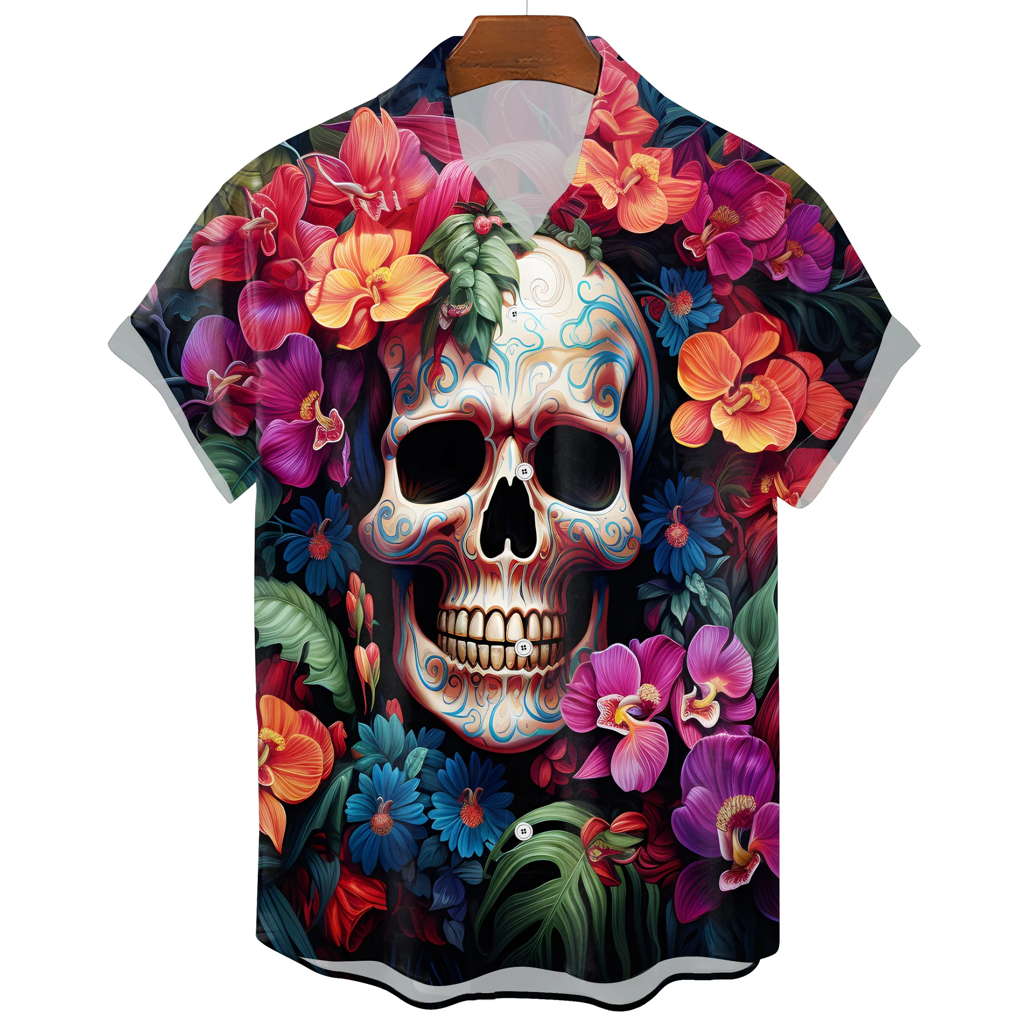 Hawaiian Skull Mens T-Shirt Premium Spandex Polyester Blend