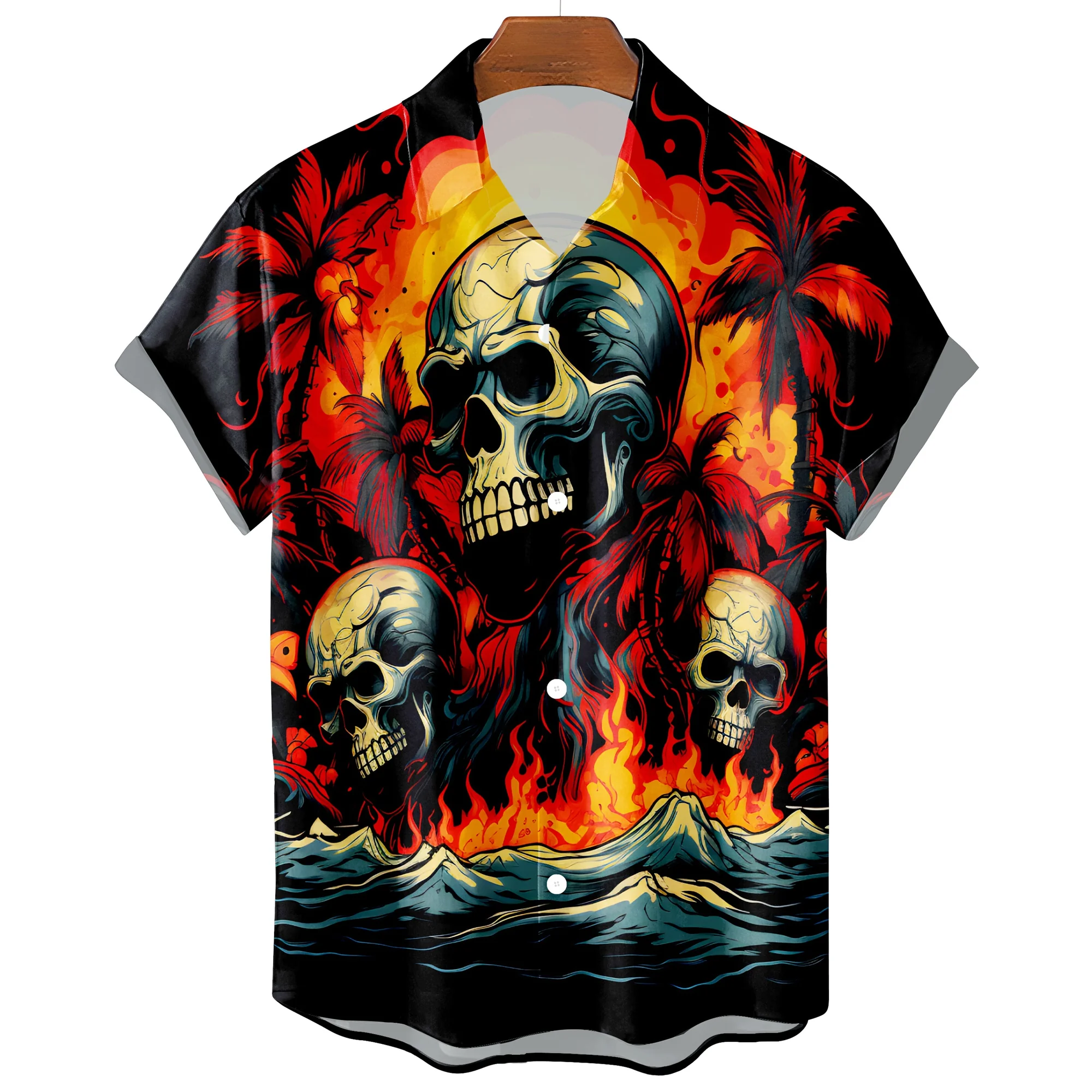 Hawaiian Skull Mens T-Shirt Premium Spandex Polyester Blend