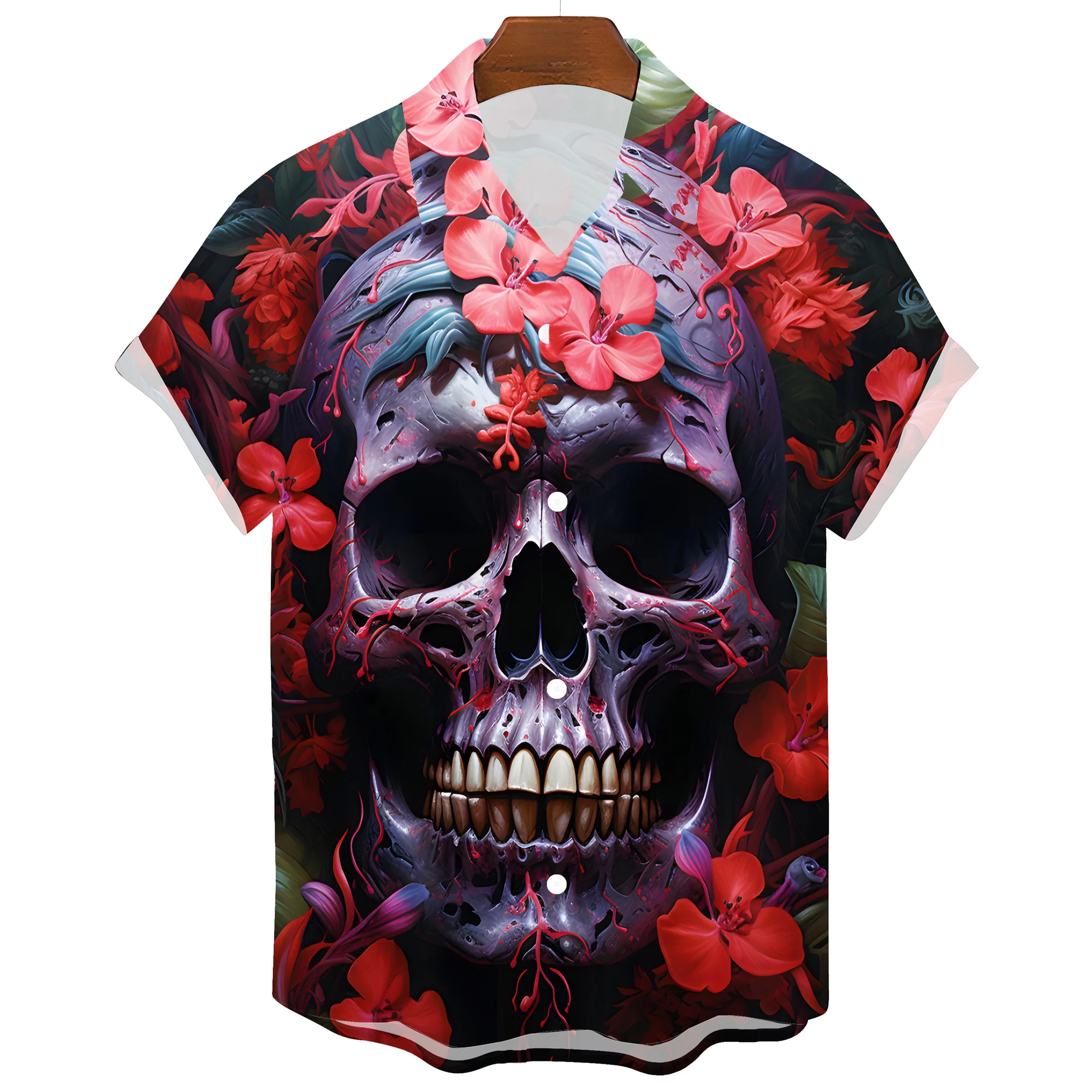Hawaiian Skull Mens T-Shirt Premium Spandex Polyester Blend