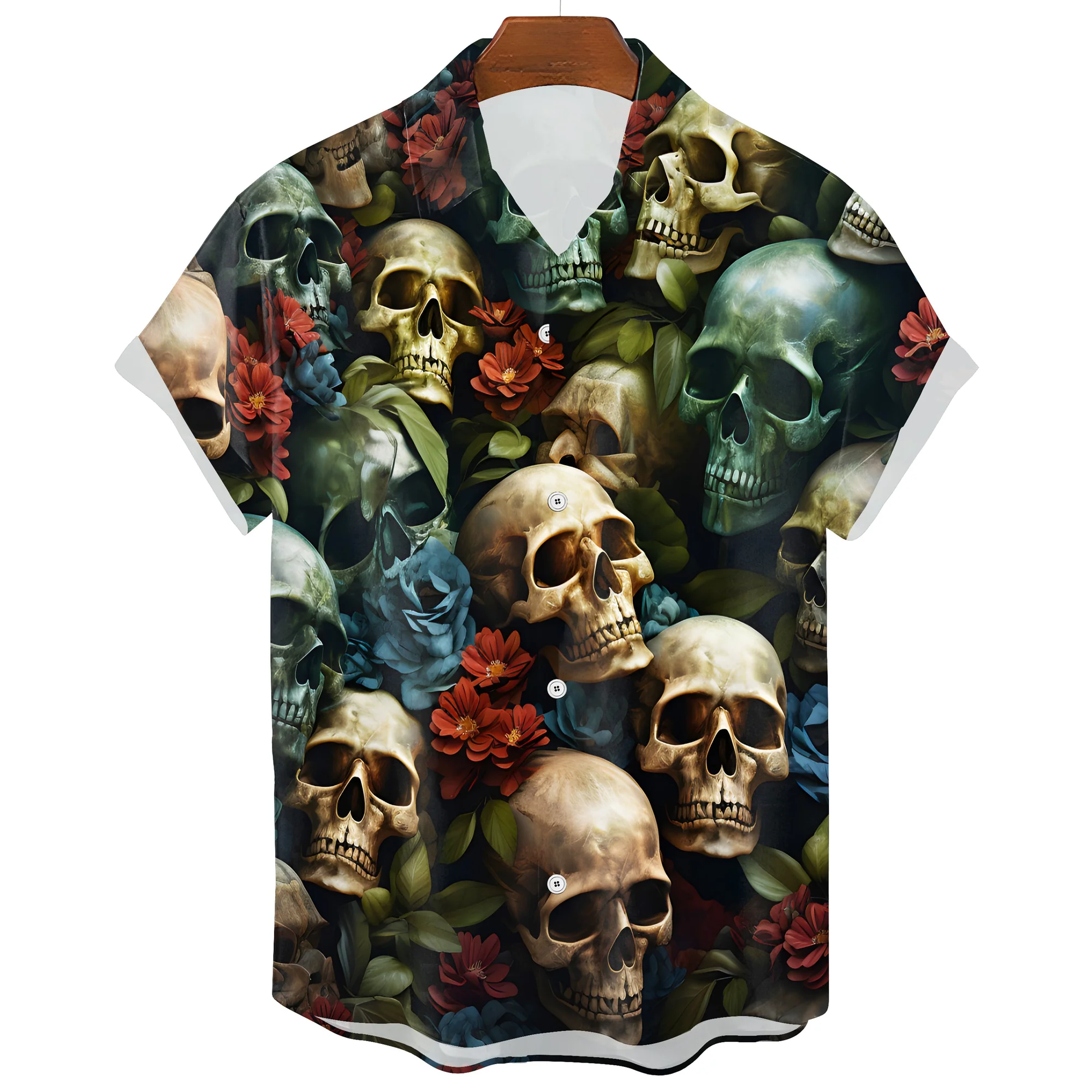 Hawaiian Skull Unisex Graphic T-Shirt Black 100% Premium Spandex Polyester