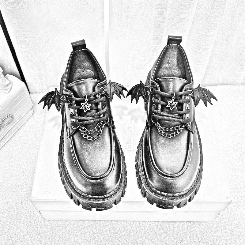 Faux Leather Gothic Bat Wings Shoes for Women