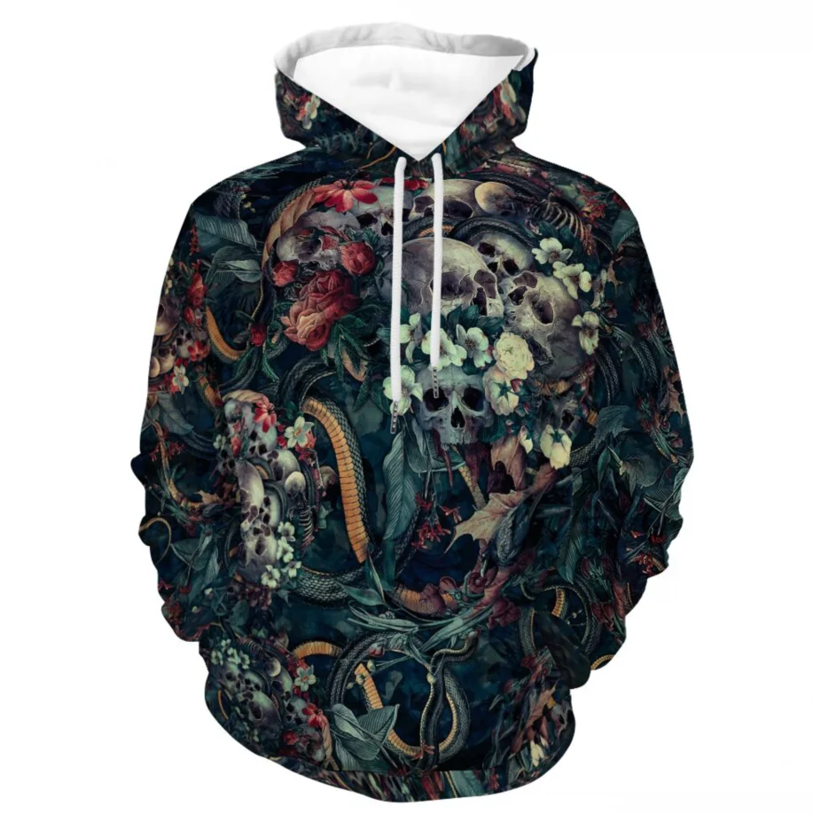 Premium Skull Print Hoodie in Cotton-Polyester Blend