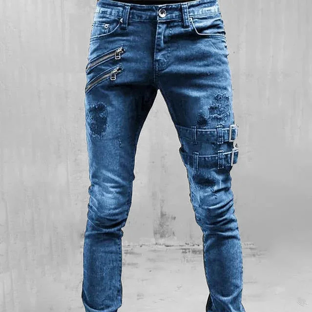 Mens Gothic Buckle Denim Jeans