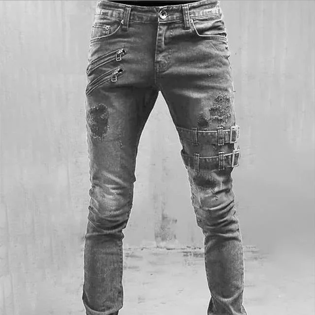Mens Gothic Buckle Denim Jeans