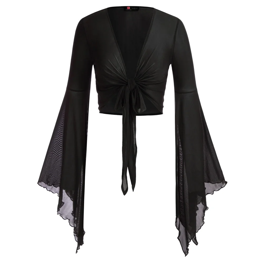 Chic Gothic Tie-Hem Top in Premium Polyamide Blend