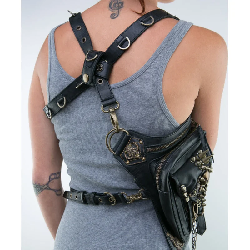 Vintage Gothic Steampunk Shoulder Bag Black 16x18cm