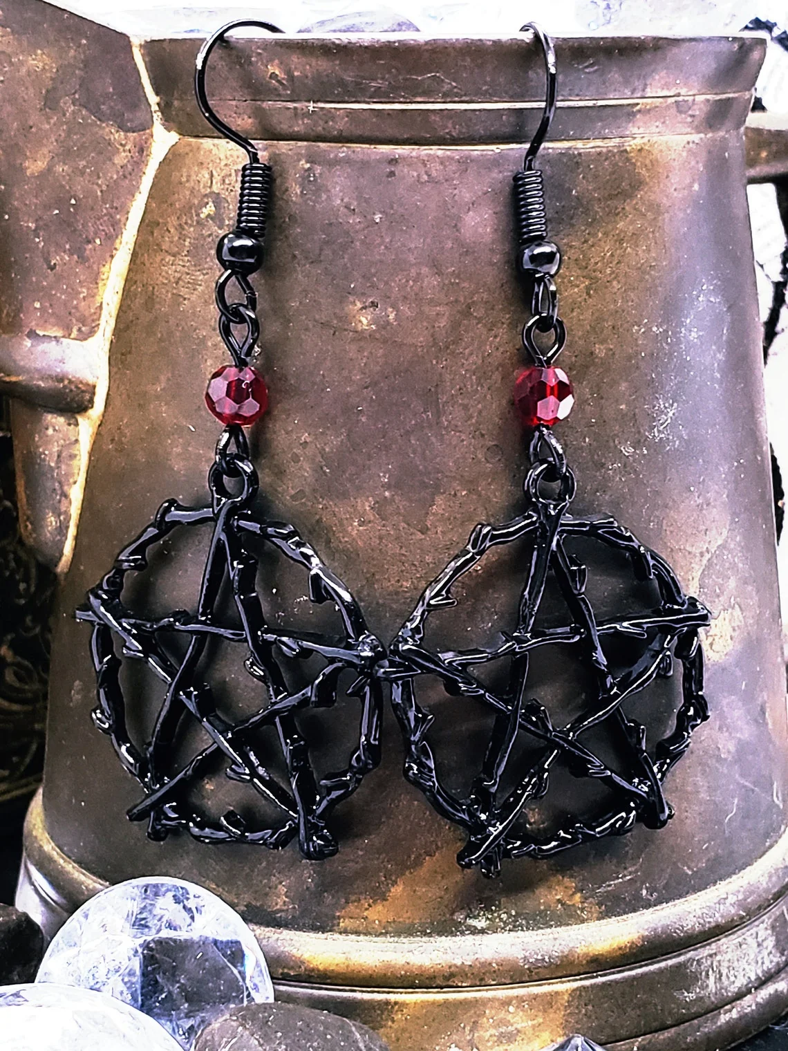 Gothic Style Pentagram Dangle Earrings