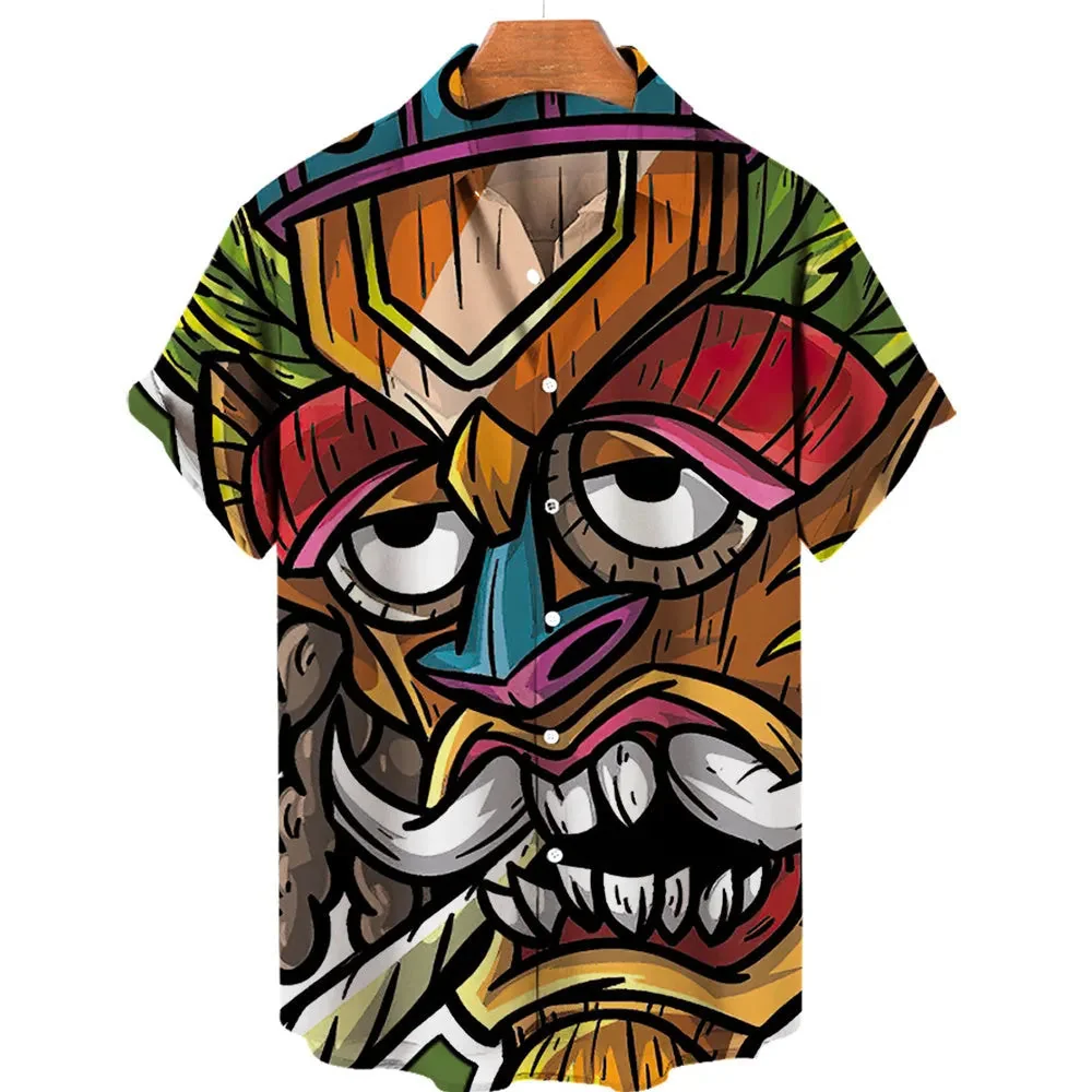 Colorful Hawaiian Tiki Print Shirt for Men
