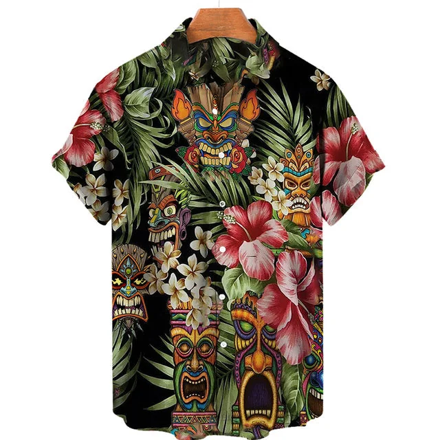 Colorful Hawaiian Tiki Print Shirt for Men