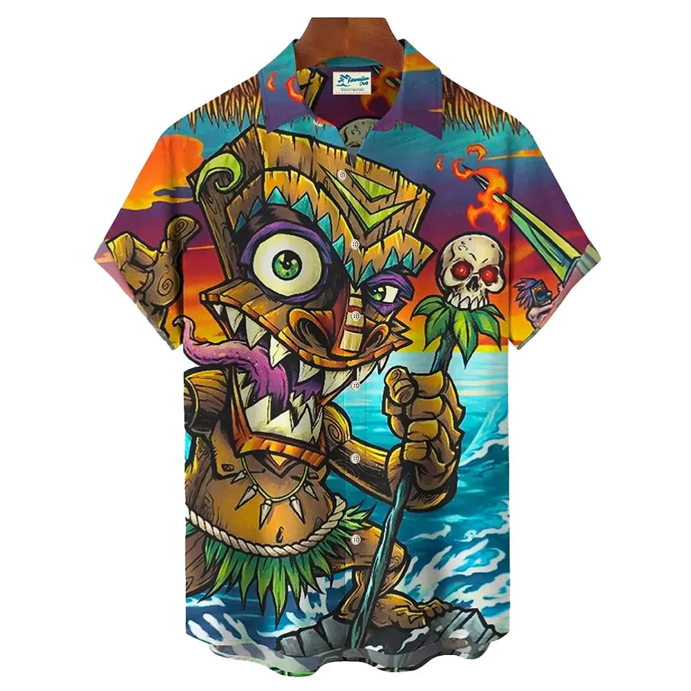 Colorful Hawaiian Tiki Print Shirt for Men