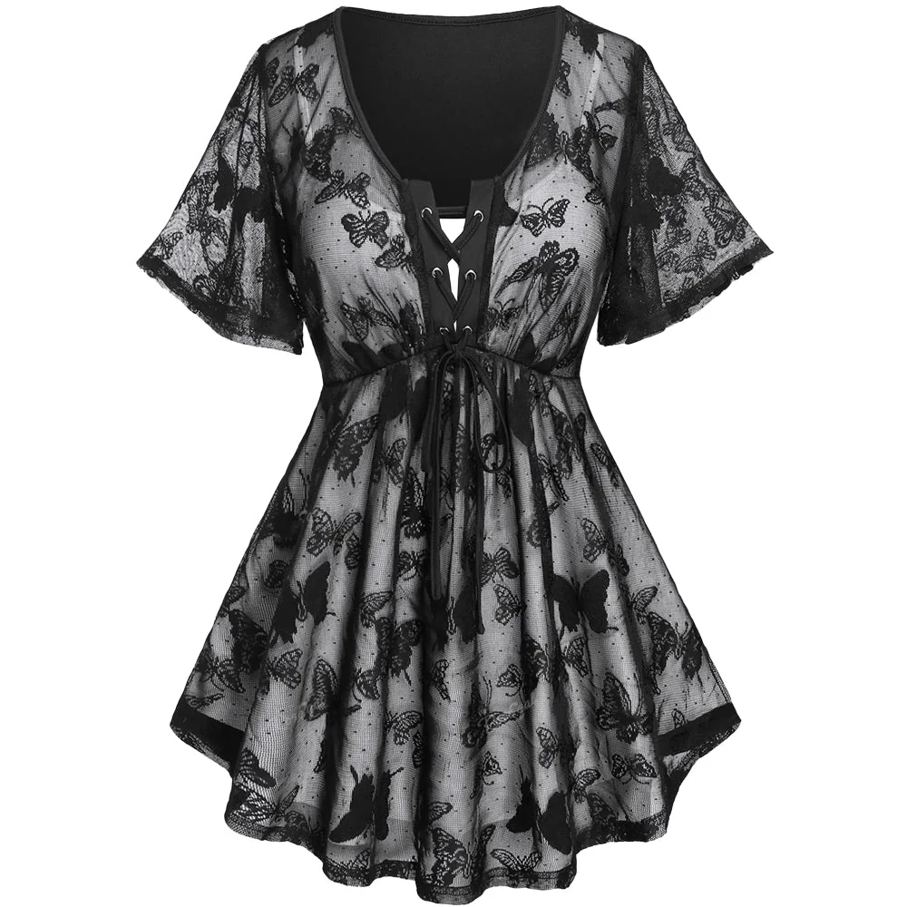 Premium Gothic Butterfly Womens Dress in Black Cotton Polyester Blend