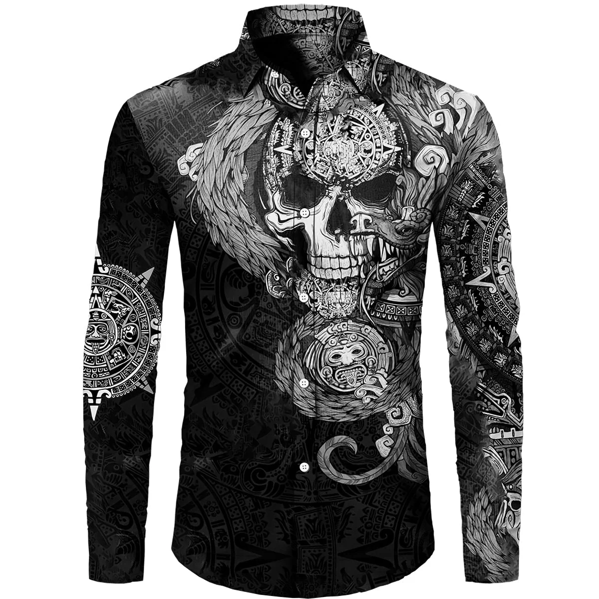Mens Gothic Skull Print Shirt in Black Premium Cotton Blend